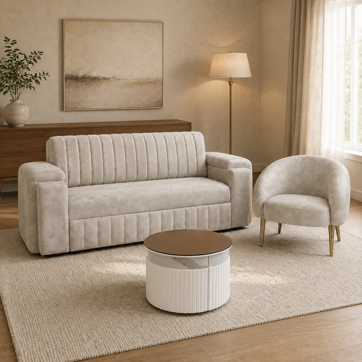 Juego de Sala Verona – Sofá, Poltrona y Mesa
