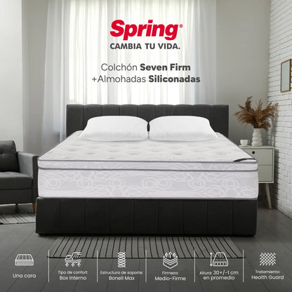 Combo Colchón Spring Seven Firm Queen 160X190 cm + Set Almohada Siliconada