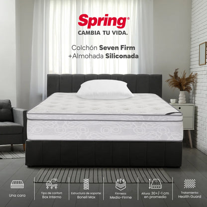 Combo Colchón Spring Seven Firm Doble 140X190 cm + Set Almohada Siliconada