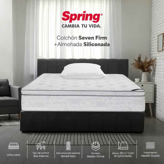 Combo Colchón Spring Seven Firm Doble 140X190 cm + Set Almohada Siliconada