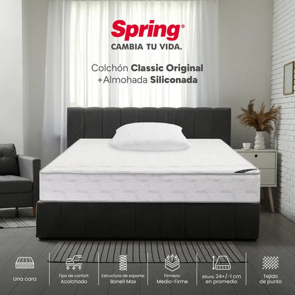 Combo Colchón Spring Classic Original Sencillo 100X190 cm + Set Almohada Siliconada