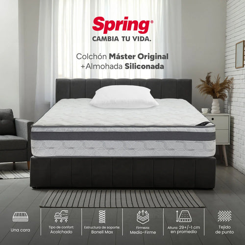 Combo Colchón Spring Master Original Doble 140X190 cm + Set Almohada Siliconada