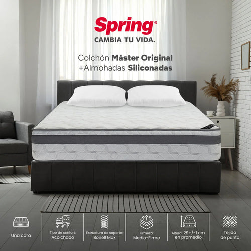 Combo Colchón Spring Master Original King 200X200 cm + Set Almohada Siliconada