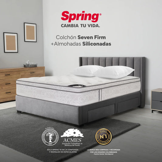 Combo Colchón Spring Seven Firm Queen 160X190 cm + Set Almohada Siliconada