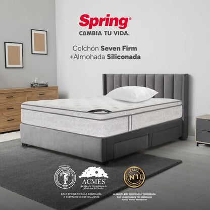 Combo Colchón Spring Seven Firm Doble 140X190 cm + Set Almohada Siliconada