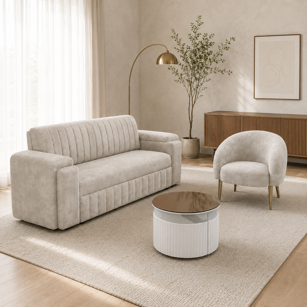 Juego de Sala Verona – Sofá, Poltrona y Mesa