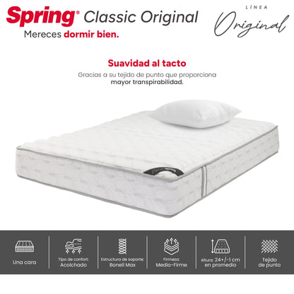 Combo Colchón Spring Classic Original Sencillo 100X190 cm + Set Almohada Siliconada