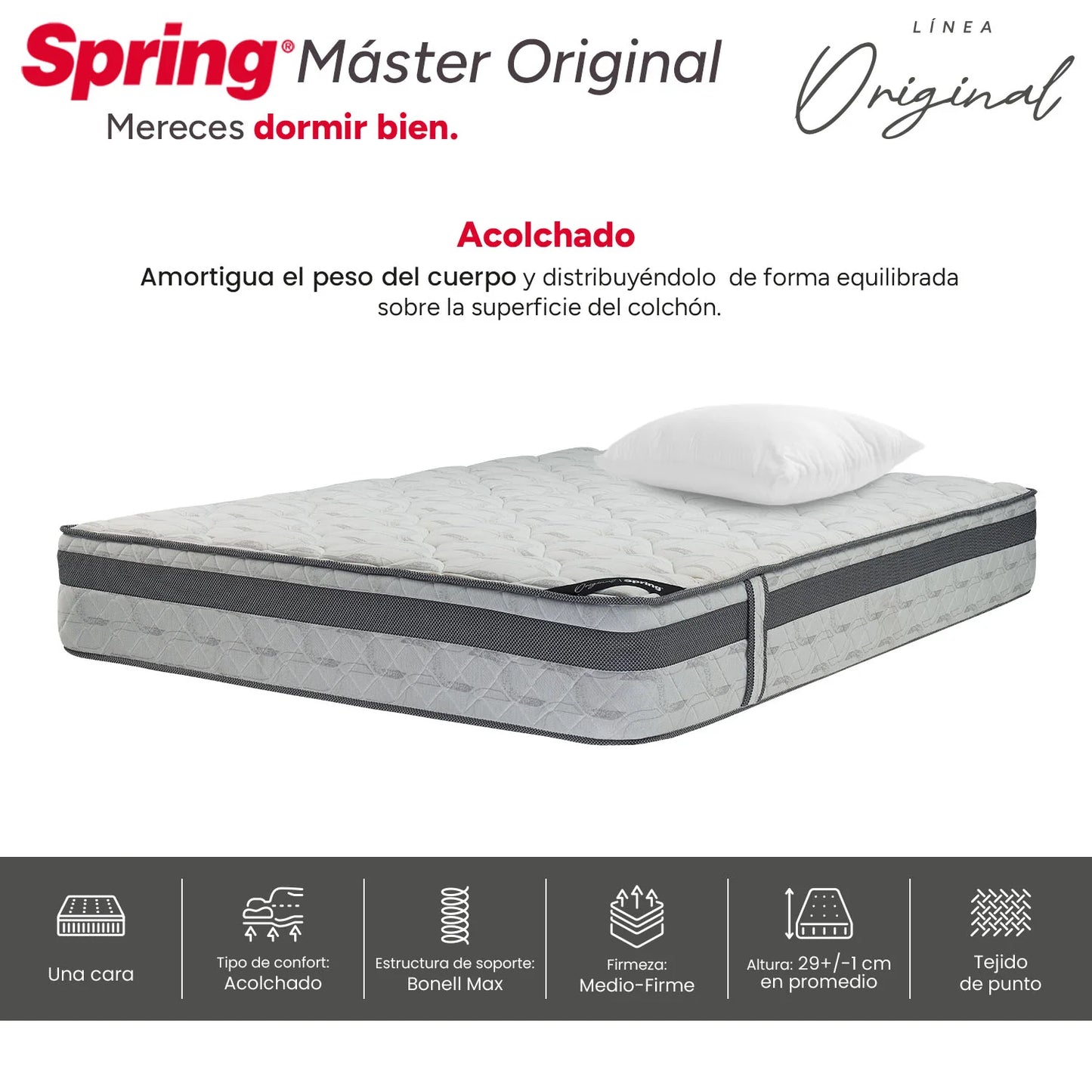 Combo Colchón Spring Master Original Queen 160X190 cm + Set Almohada Siliconada