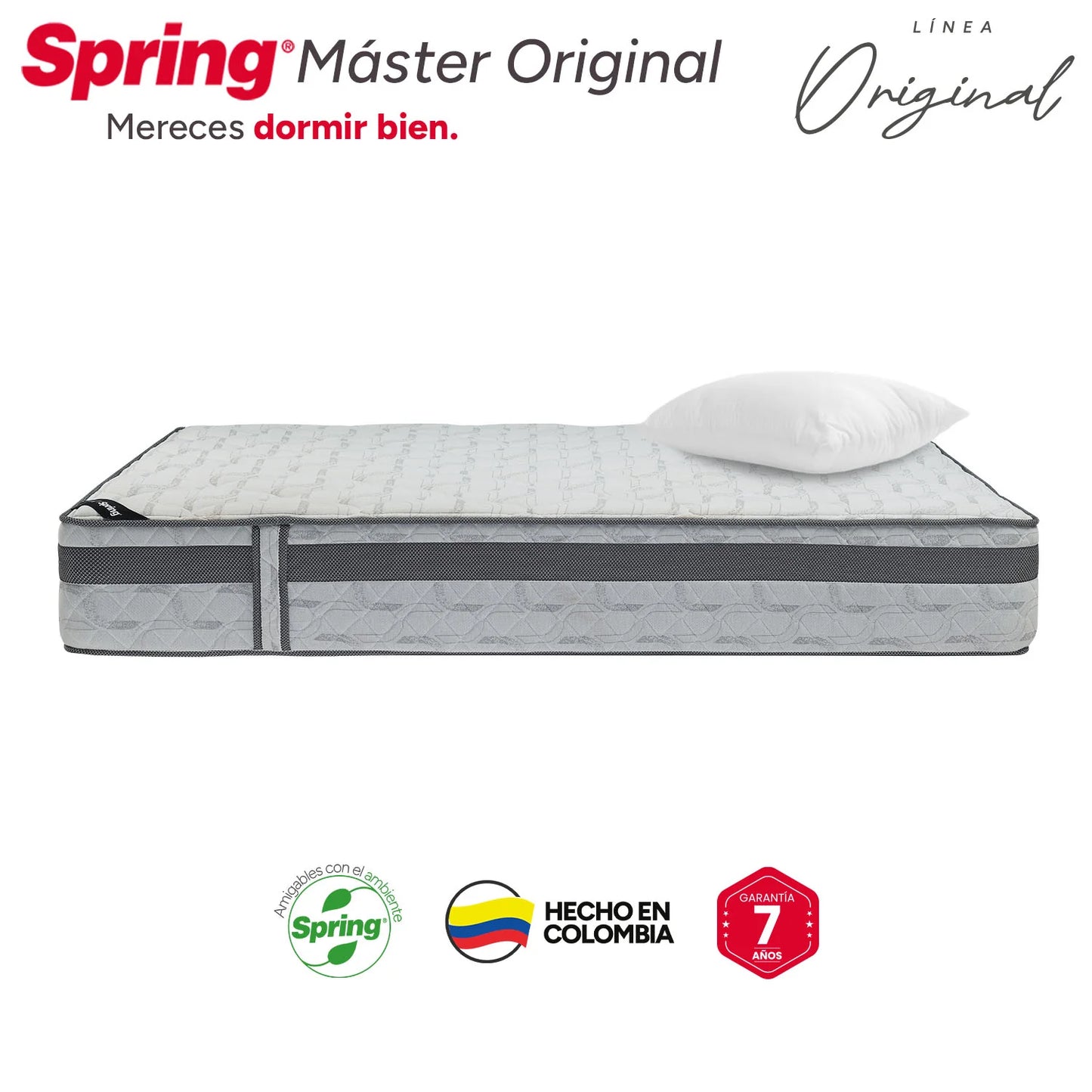 Combo Colchón Spring Master Original Queen 160X190 cm + Set Almohada Siliconada