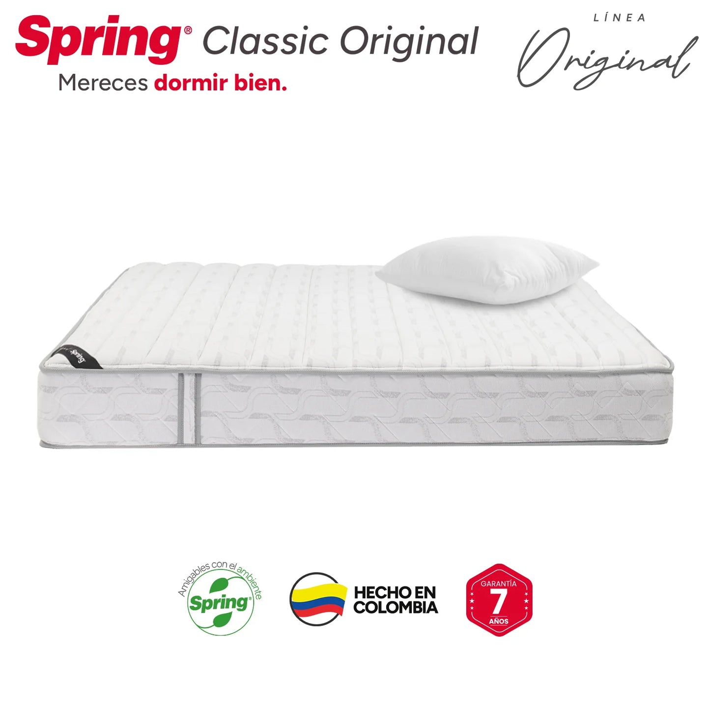 Combo Colchón Spring Classic Original Sencillo 100X190 cm + Set Almohada Siliconada