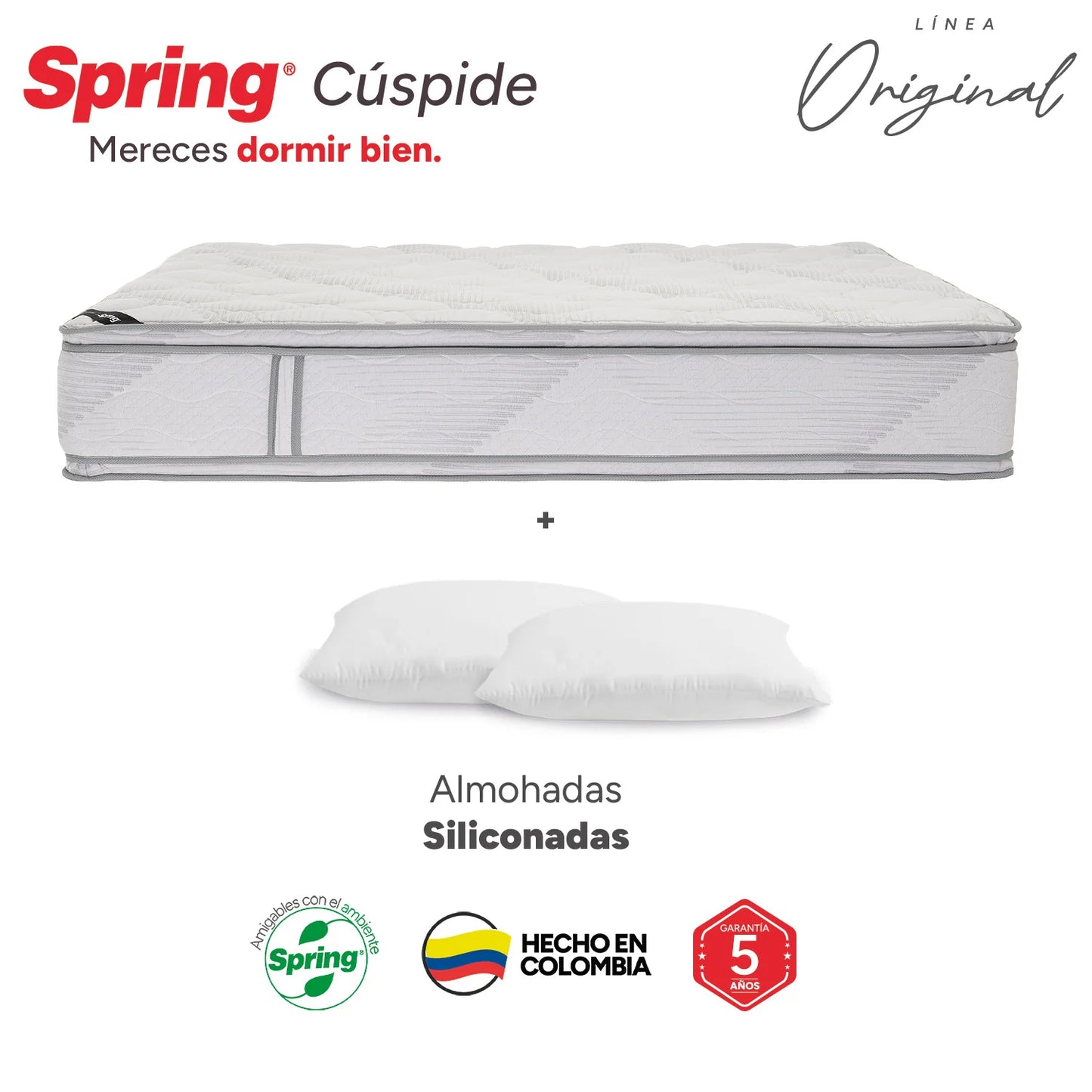 Combo Colchón Spring Cuspide-King 200X200 cm + Set Almohada Siliconada
