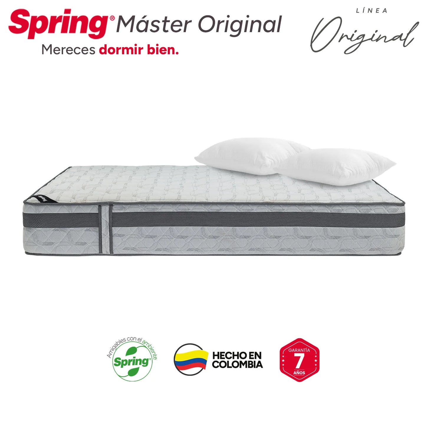 Combo Colchón Spring Master Original King 200X200 cm + Set Almohada Siliconada