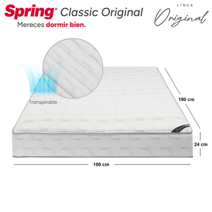 Combo Colchón Spring Classic Original Sencillo 100X190 cm + Set Almohada Siliconada