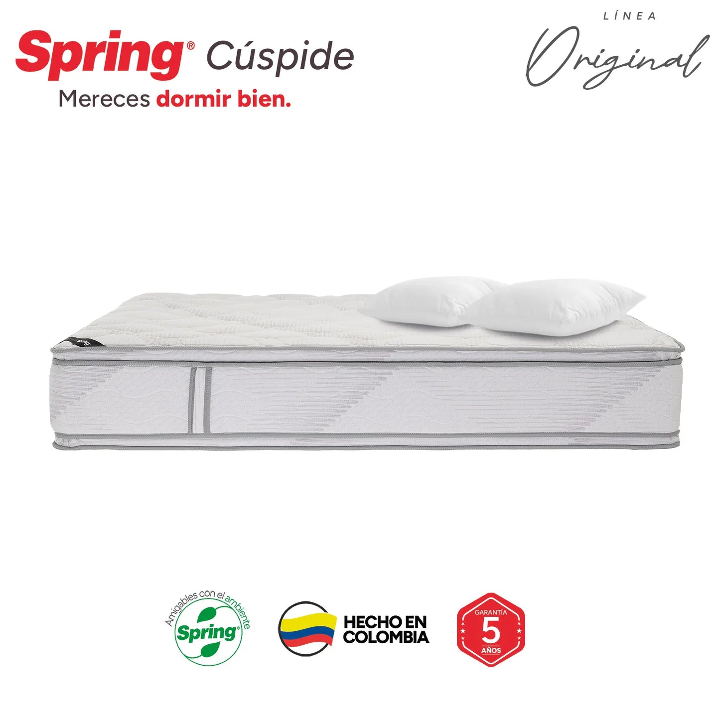 Combo Colchón Spring Cuspide-King 200X200 cm + Set Almohada Siliconada
