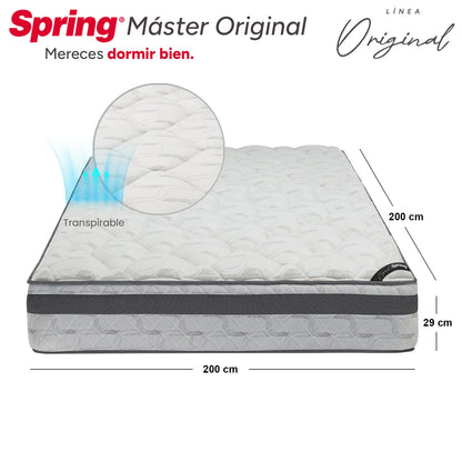 Combo Colchón Spring Master Original King 200X200 cm + Set Almohada Siliconada