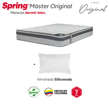Combo Colchón Spring Master Original Doble 140X190 cm + Set Almohada Siliconada