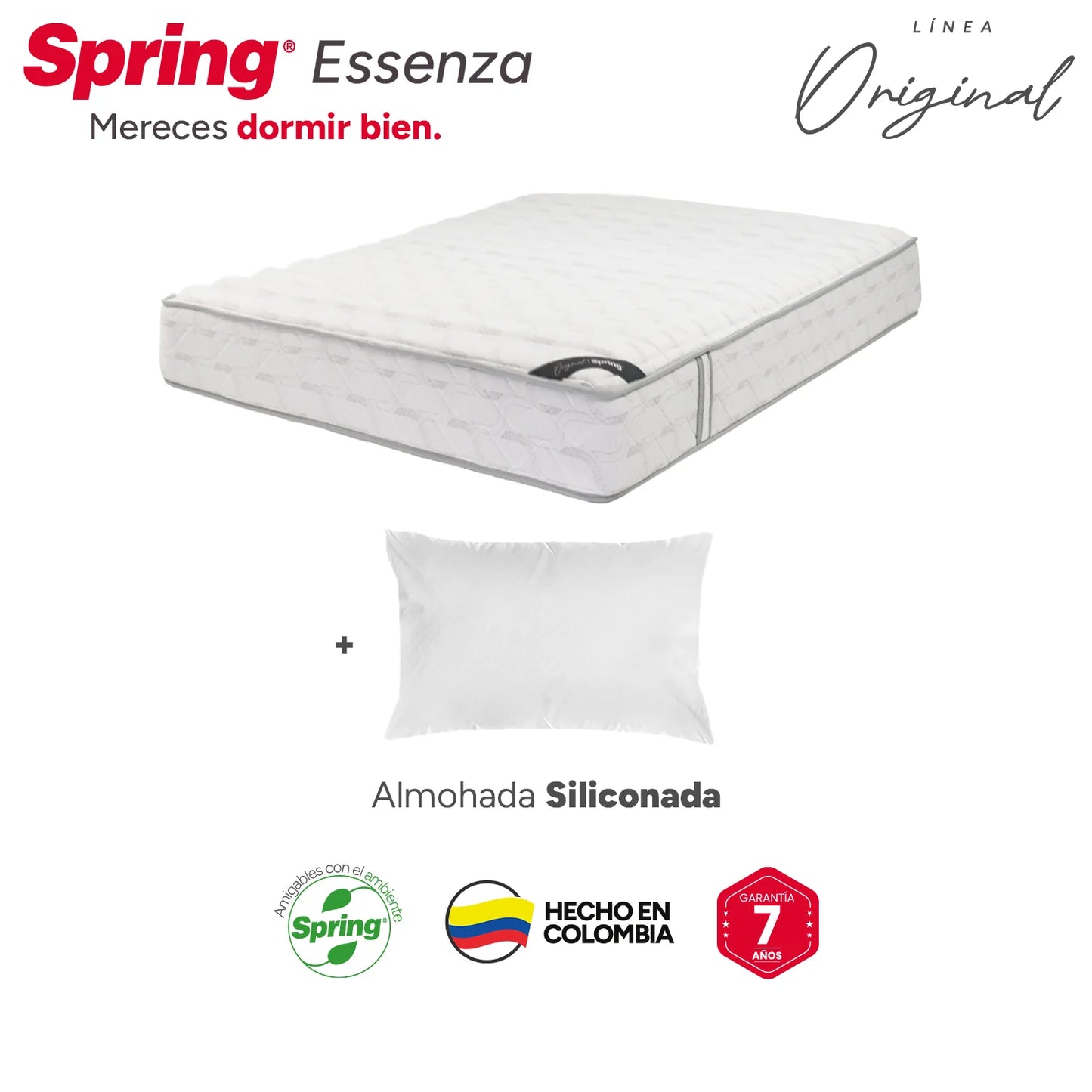 Combo Colchón Spring Classic Original Sencillo 100X190 cm + Set Almohada Siliconada