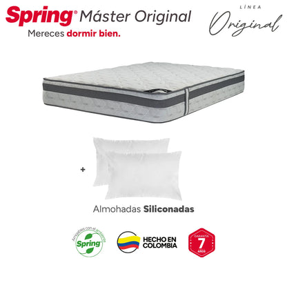 Combo Colchón Spring Master Original King 200X200 cm + Set Almohada Siliconada