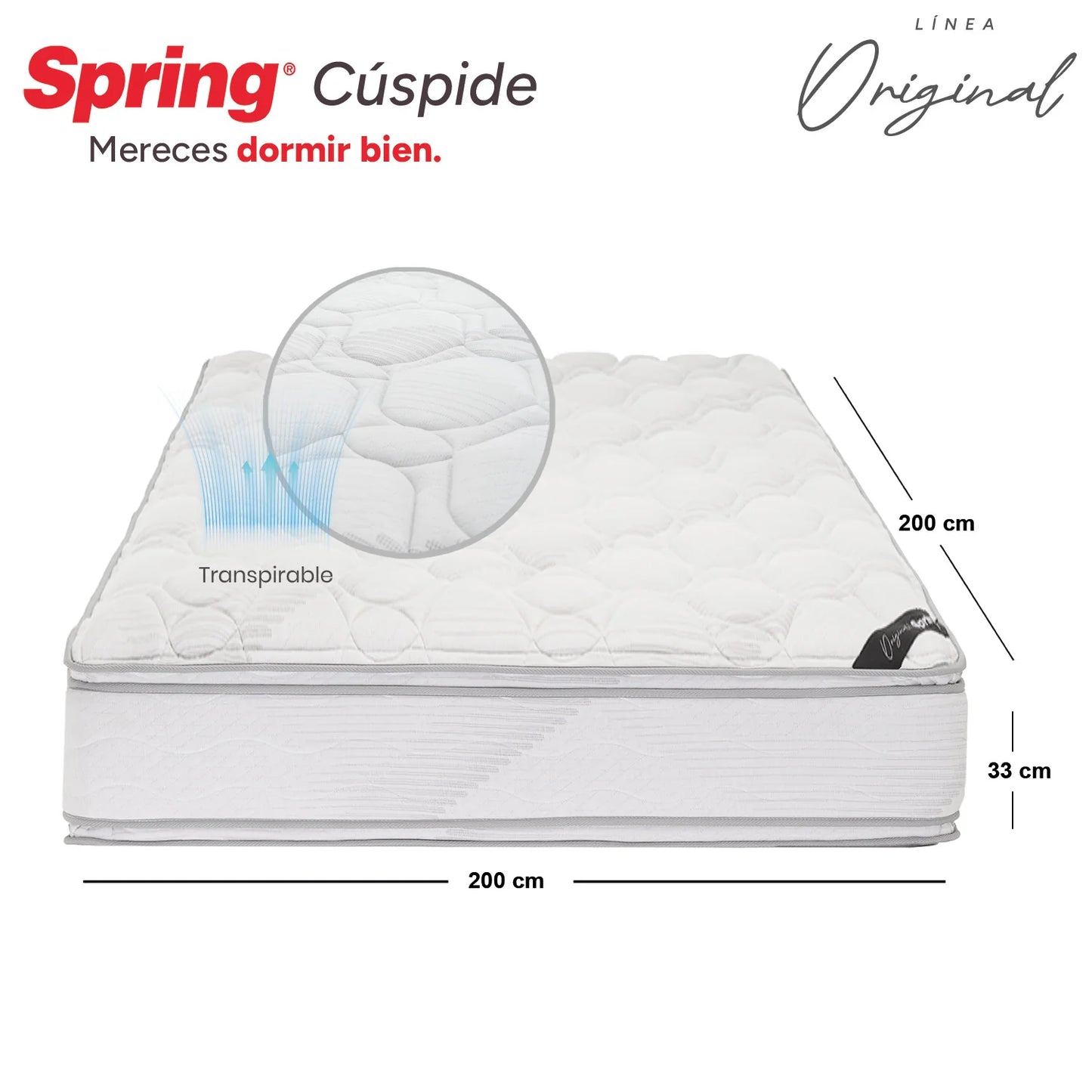 Combo Colchón Spring Cuspide-King 200X200 cm + Set Almohada Siliconada