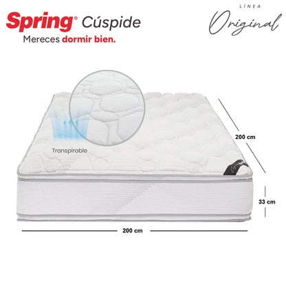 Combo Colchón Spring Cuspide-King 200X200 cm + Set Almohada Siliconada