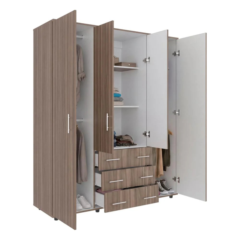 Clóset Fontana, Avellana y Blanco, con Cuatro Puertas Abatibles y Tres Cajones Organizadores