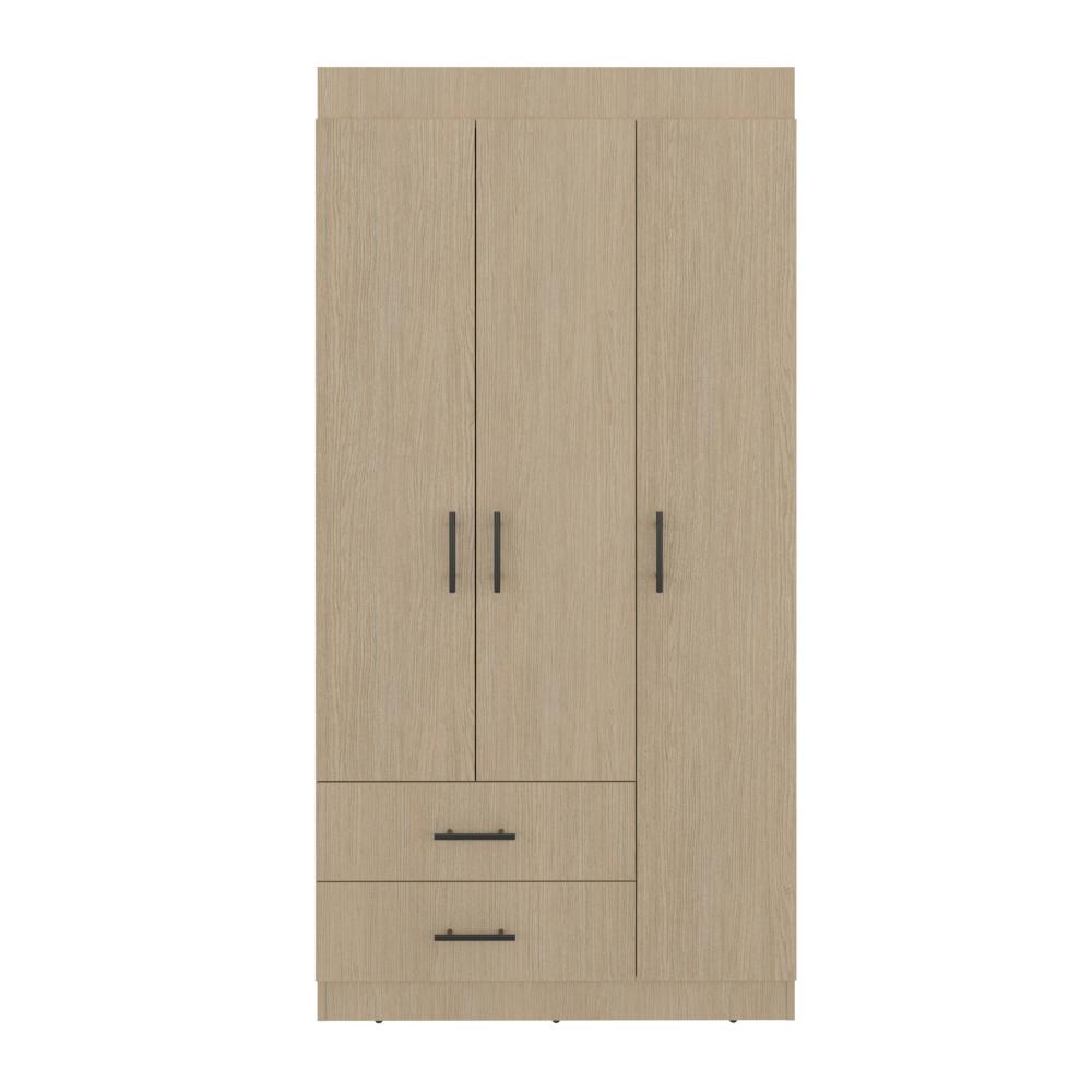 Closet Houston , Cartagena y Wengue , Con tres puertas batientes y dos cajones con amplio espacio de almacenamiento