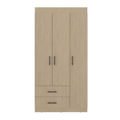 Closet Houston , Cartagena y Wengue , Con tres puertas batientes y dos cajones con amplio espacio de almacenamiento