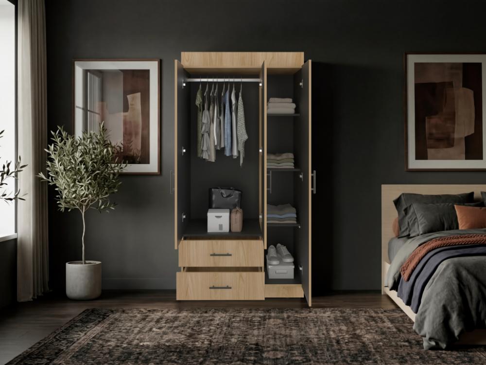 Closet Houston, Fresno Europeo y Wengue, Con Tres Puertas Batientes y Dos Cajones Con Amplio Espacio De Almacenamiento