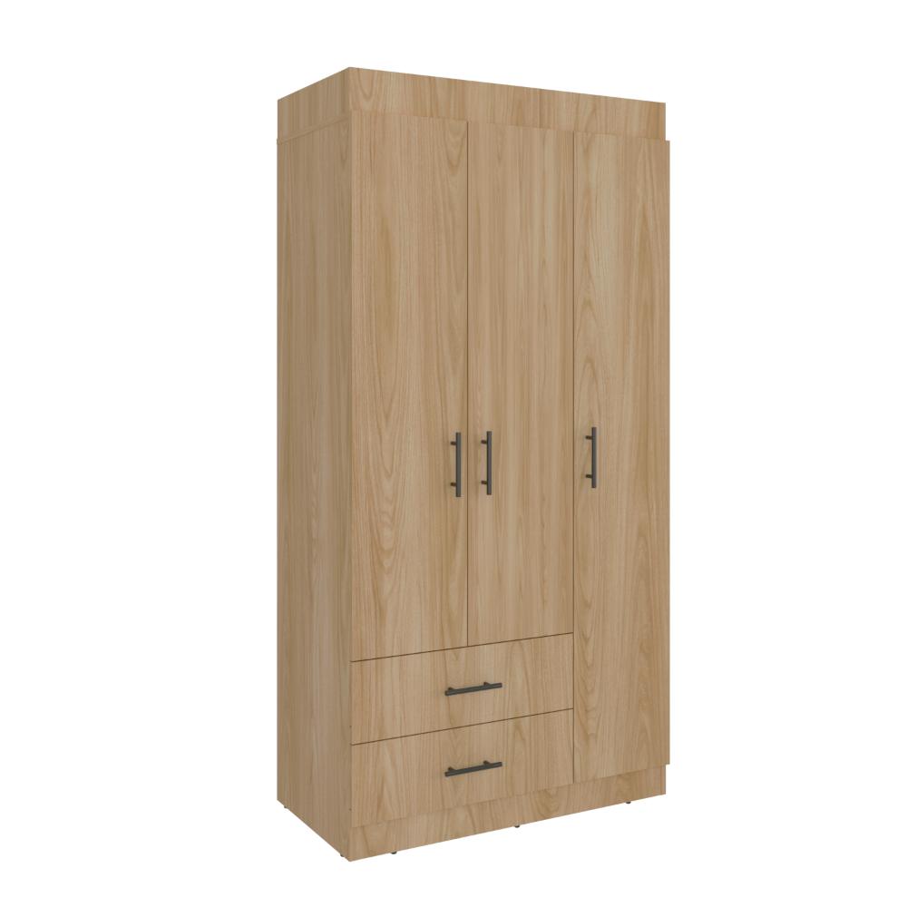 Closet Houston, Fresno Europeo y Wengue, Con Tres Puertas Batientes y Dos Cajones Con Amplio Espacio De Almacenamiento