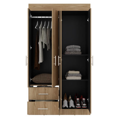 Closet Houston, Fresno Europeo y Wengue , Con Cuatro Puertas Batientes y Dos Cajones Con Amplio Espacio De Almacenamiento