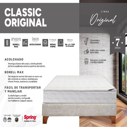 Combo Colchón Spring Classic Original Sencillo 100X190 cm + Set Almohada Siliconada