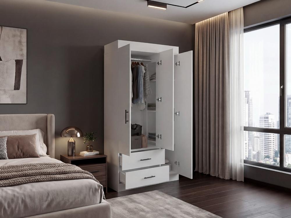 Closet Houston, Blanco Duqueza, Con Tres Puertas Batientes y Dos Cajones Con Amplio Espacio De Almacenamiento