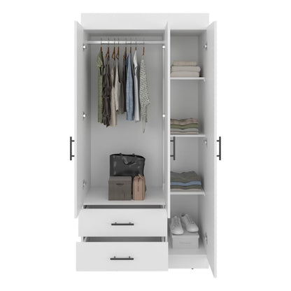 Closet Houston, Blanco Duqueza, Con Tres Puertas Batientes y Dos Cajones Con Amplio Espacio De Almacenamiento