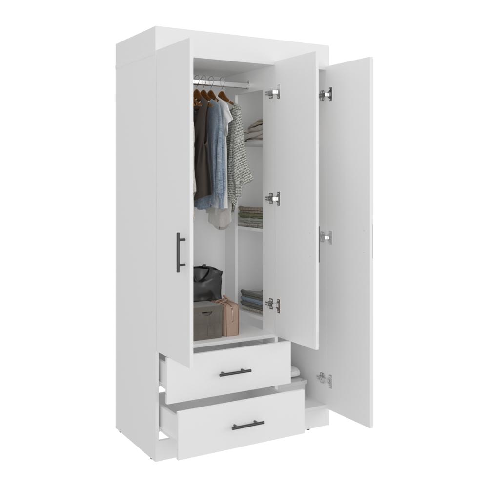 Closet Houston, Blanco Duqueza, Con Tres Puertas Batientes y Dos Cajones Con Amplio Espacio De Almacenamiento