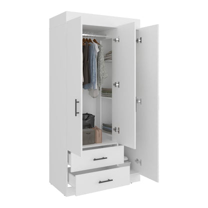 Closet Houston, Blanco Duqueza, Con Tres Puertas Batientes y Dos Cajones Con Amplio Espacio De Almacenamiento