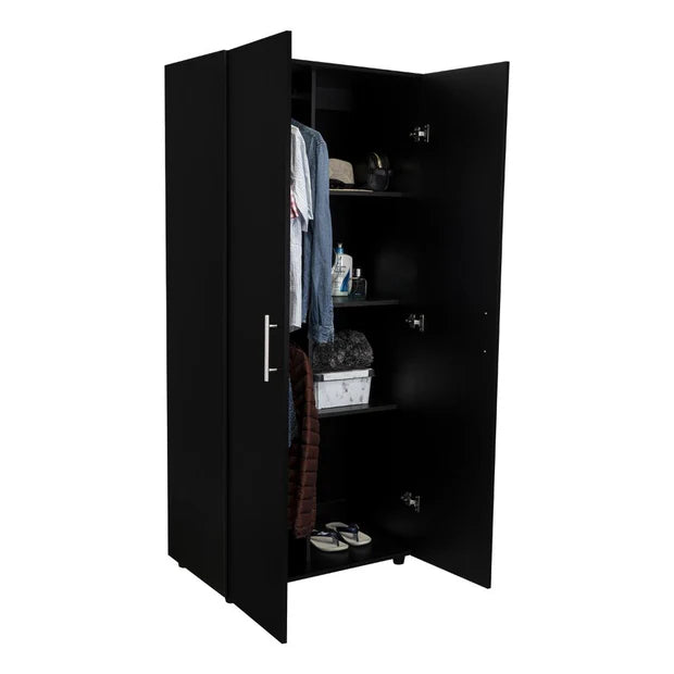 Closet Tera, Wengue y Negro, Dos Puertas Abatibles y Dos Tubos Cromados