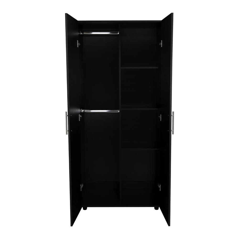 Clóset Tera, Wengue y Negro, Dos Puertas Abatibles y Dos Tubos Cromados