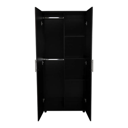 Clóset Tera, Wengue y Negro, Dos Puertas Abatibles y Dos Tubos Cromados
