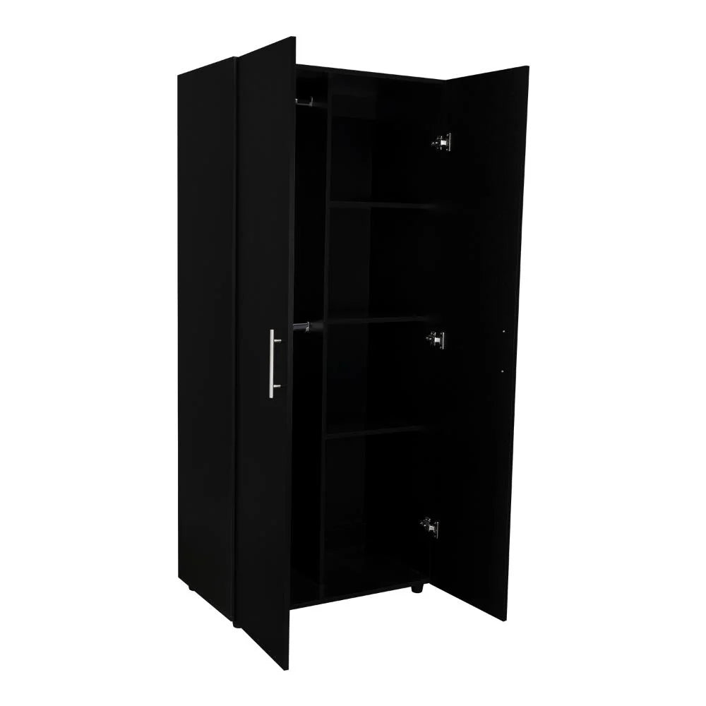 Clóset Tera, Wengue y Negro, Dos Puertas Abatibles y Dos Tubos Cromados