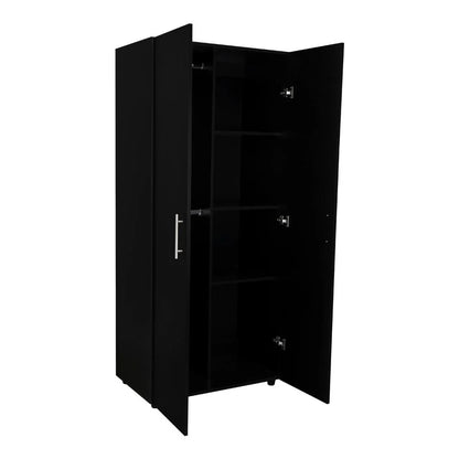 Clóset Tera, Wengue y Negro, Dos Puertas Abatibles y Dos Tubos Cromados