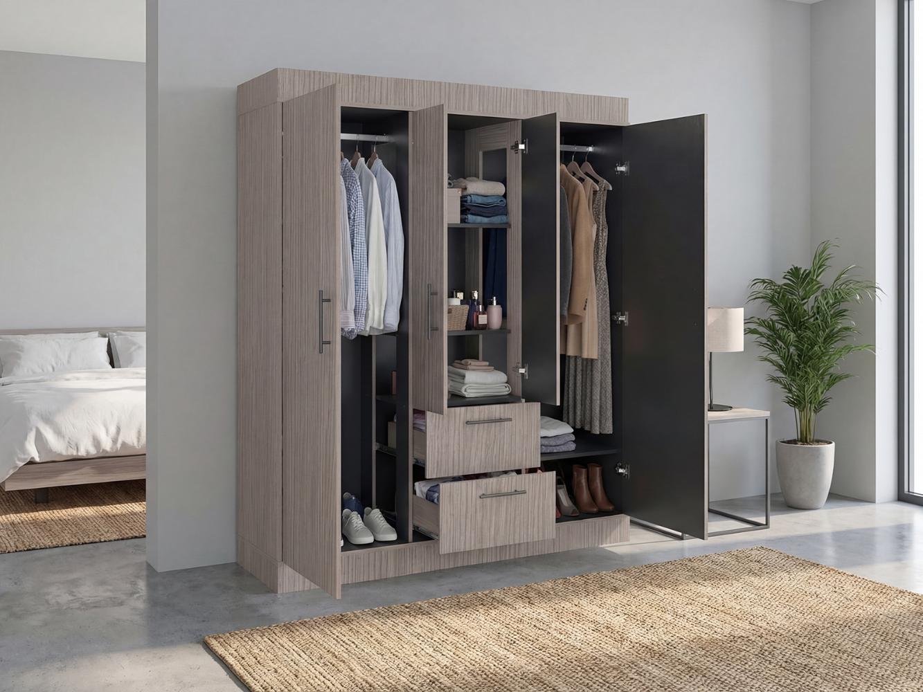 Closet Aura, Positano y Wengue, Con 4 Puertas y 2 Cajones