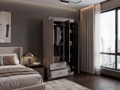 Closet Houston, Positano y Wengue, Con Tres Puertas Batientes y Dos Cajones Con Amplio Espacio De Almacenamiento