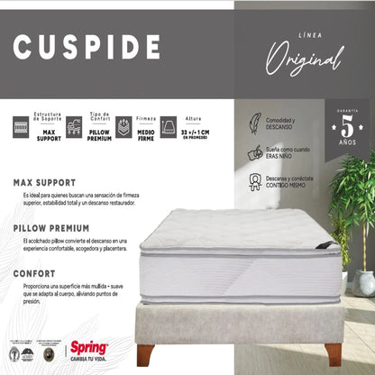 Combo Colchón Spring Cuspide-King 200X200 cm + Set Almohada Siliconada
