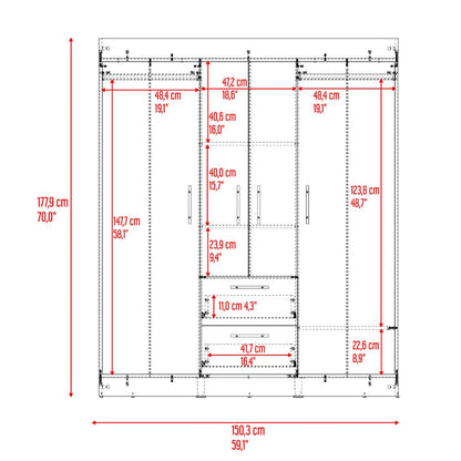 Closet Aura, Blanco Duqueza, Con 4 Puertas y 2 Cajones