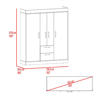 Closet Aura, Blanco Duqueza, Con 4 Puertas y 2 Cajones
