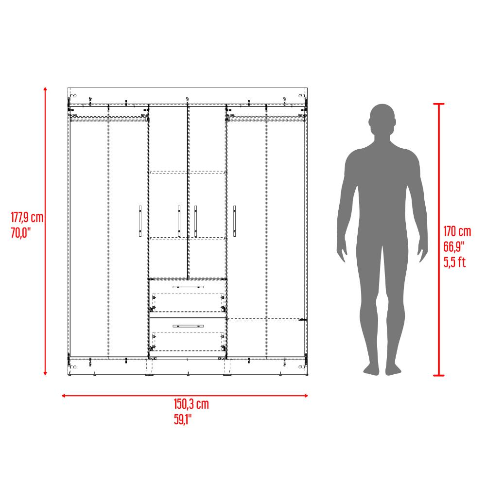 Closet Aura, Positano y Wengue, Con 4 Puertas y 2 Cajones