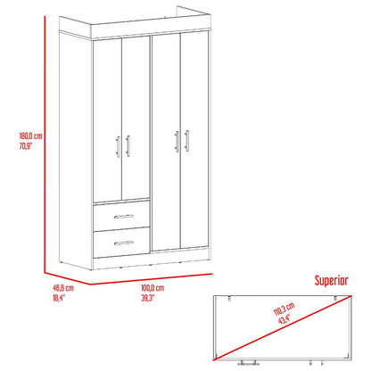 Closet Houston, Fresno Europeo y Wengue , Con Cuatro Puertas Batientes y Dos Cajones Con Amplio Espacio De Almacenamiento