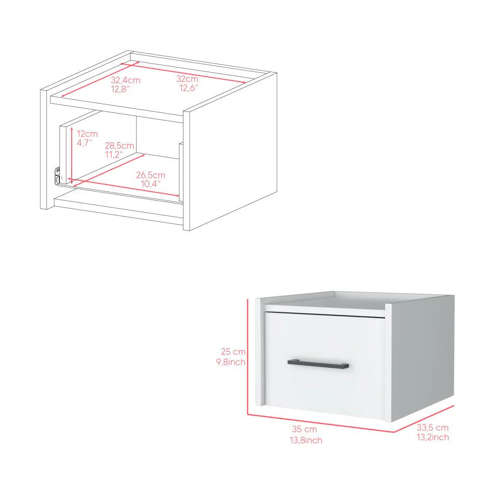 Mesa de Noche Flotante Boa, Blanco, con Espacio para Colocar Objetos Decorativos ZF
