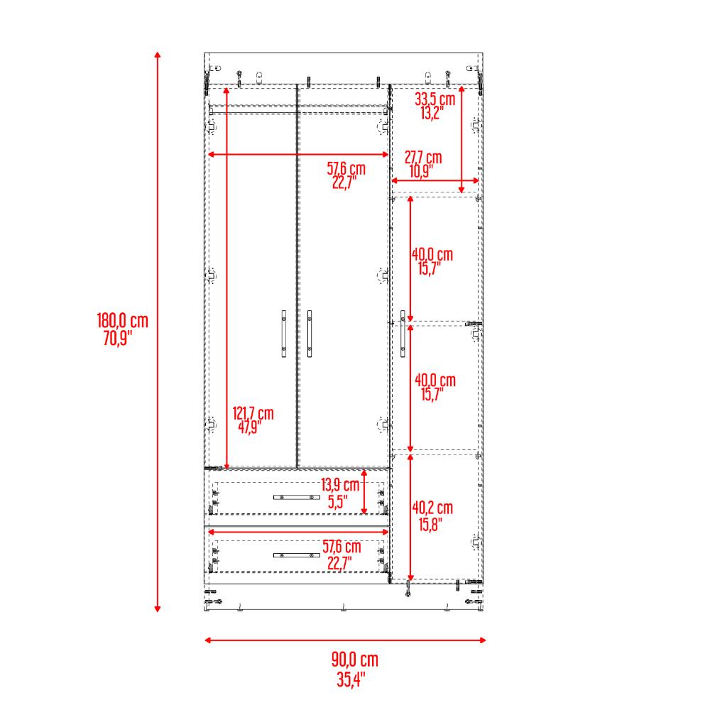 Closet Houston, Positano y Wengue, Con Tres Puertas Batientes y Dos Cajones Con Amplio Espacio De Almacenamiento