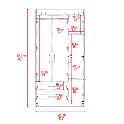 Closet Houston, Blanco Duqueza, Con Tres Puertas Batientes y Dos Cajones Con Amplio Espacio De Almacenamiento
